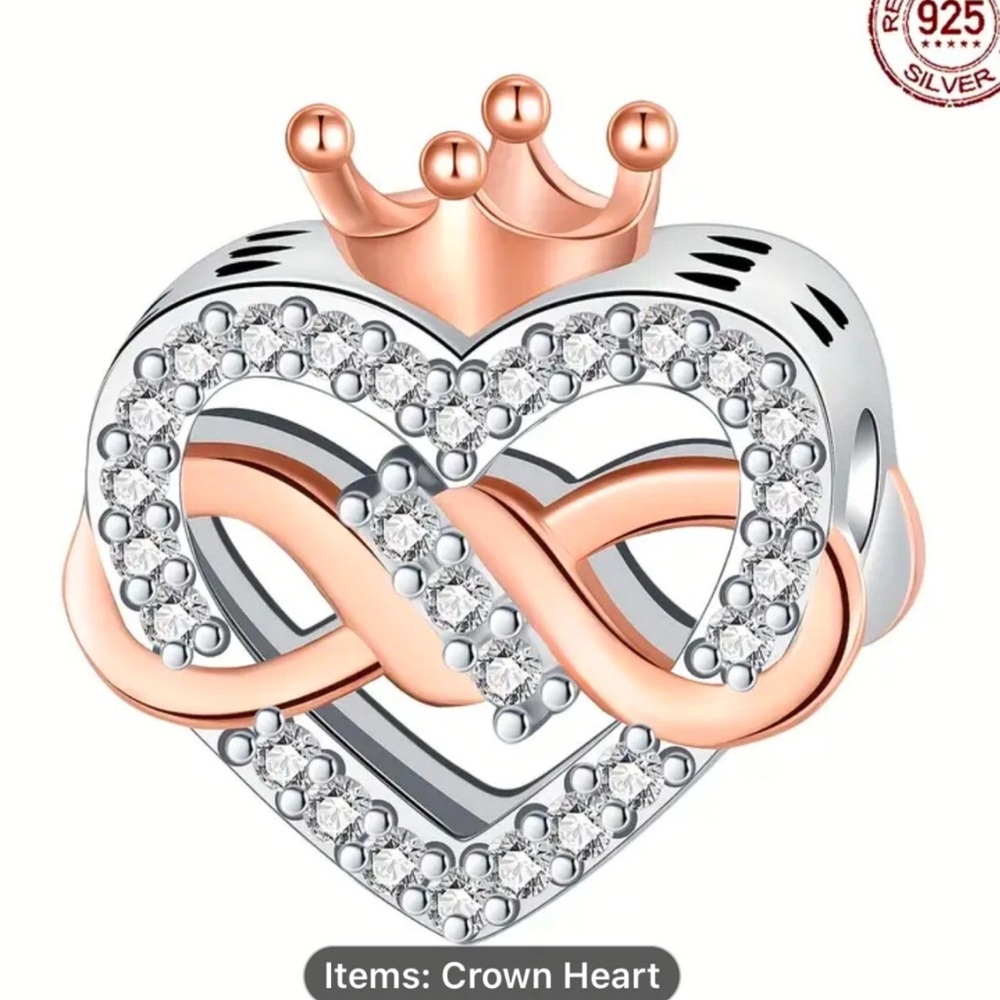 New Authentic S925 Sterling Silver "Rose Golden Crown Infinite Love” Charm Bead